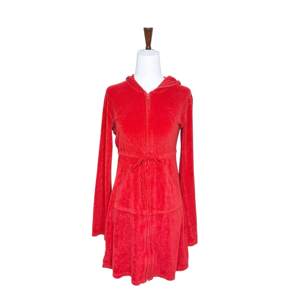 PINK Victoria's Secret Y2K Red Terrycloth Hooded Zip Up Robe / Coverup Size Med - Picture 4 of 10